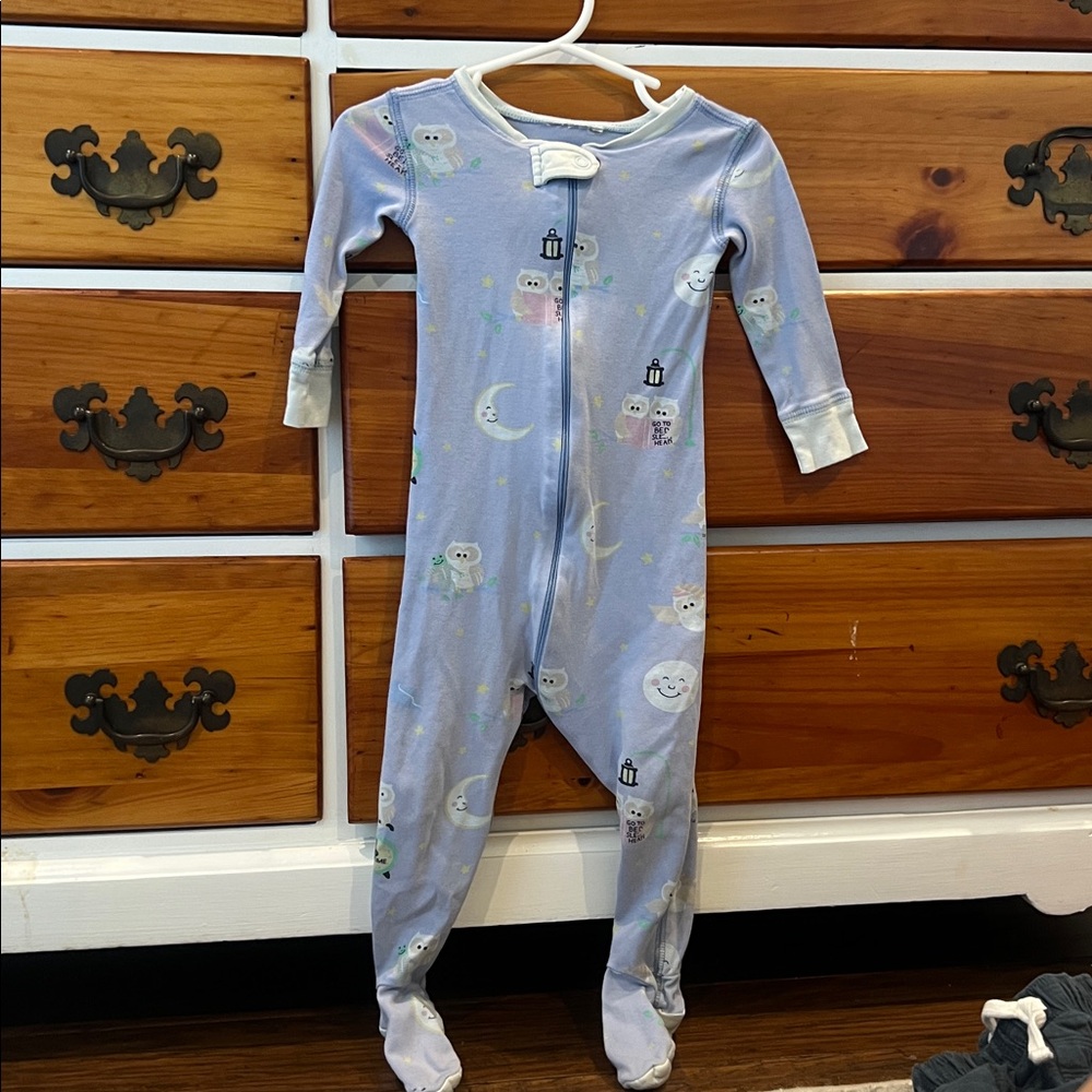 TBBC Baby Blue Footed Pajamas with Moon and Owl Print